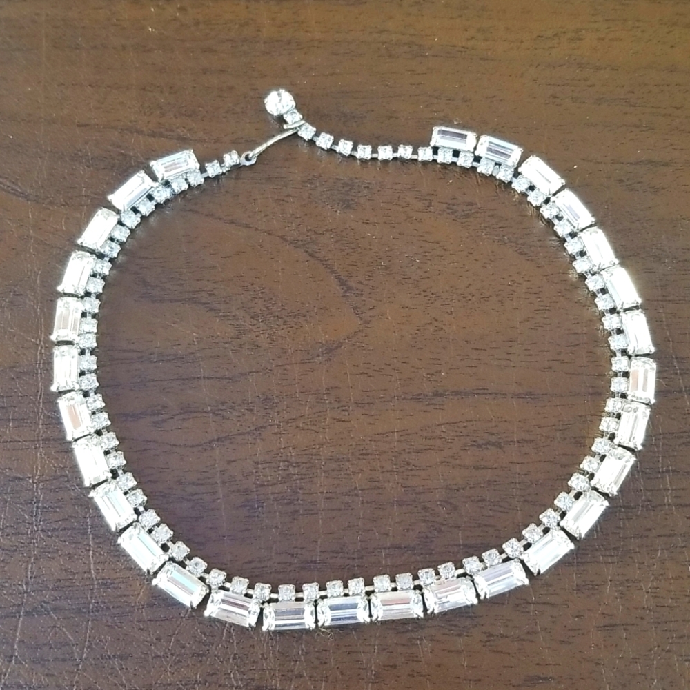 Vintage Rhinestone Choker Necklace in Silver Tone Setting